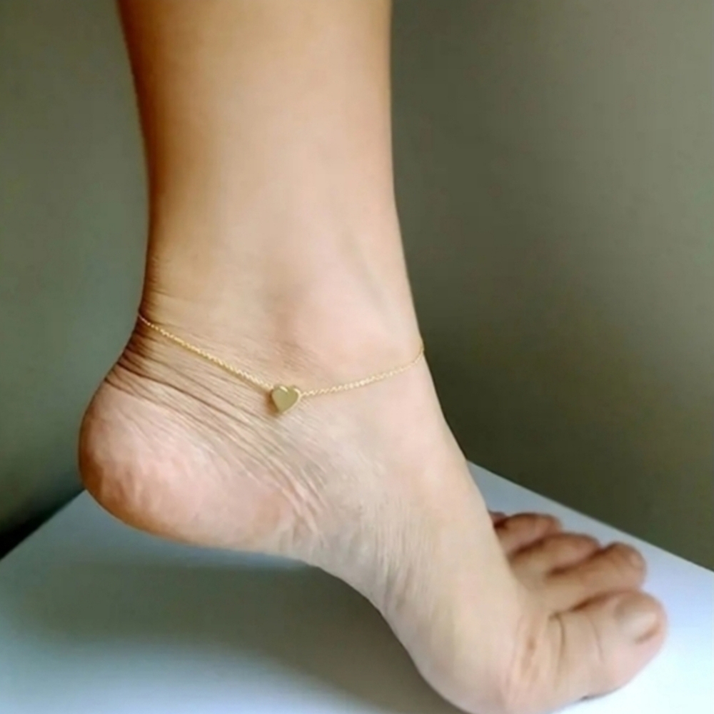 14K Gold Plated Bohemian Style Gold Heart Love Adjustable Anklet Bracelet‎